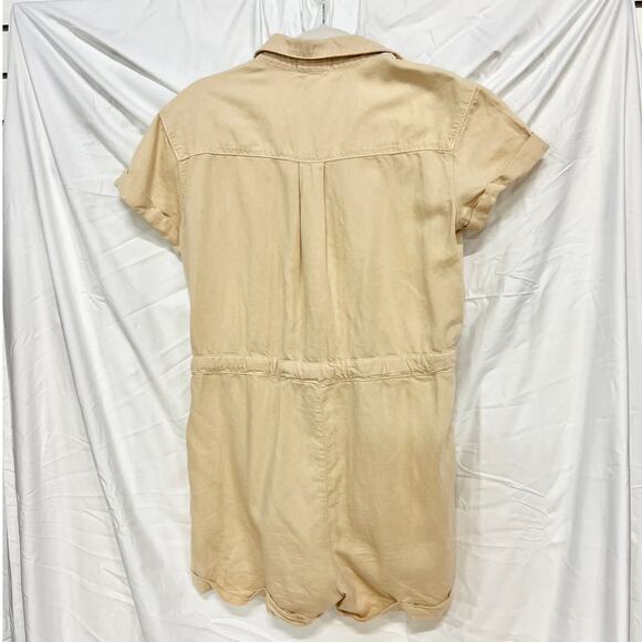 Bella Dahl Short Sleeve Collared Neck Button Front Romper Warm Sand Women's M - Picture 5 of 6